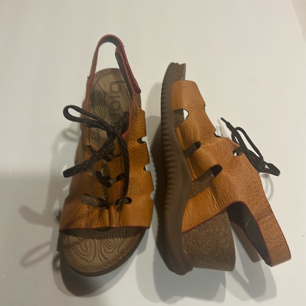 Bionica Sorena orange lace up sandals heel slip resistant leather upper & lining